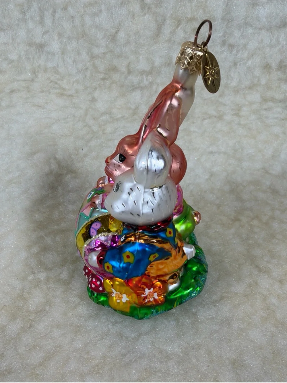 Vintage Christopher Radko Triple Treasure Easter Bunnies Glass Ornament